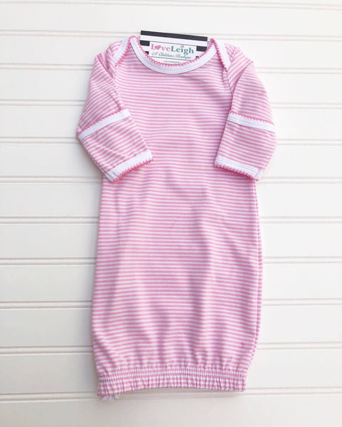 Pink Stripe Gown w/ Picot Trim- FREE EMBROIDERY